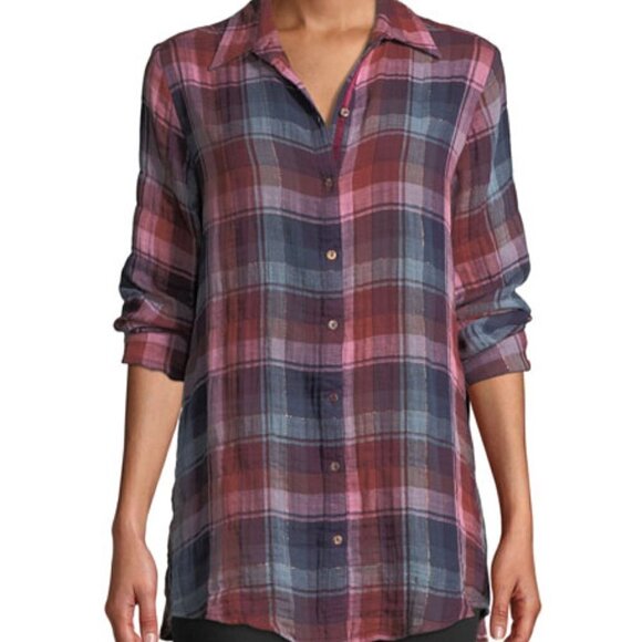 Johnny Was 3J Workshop Lorie Plaid Embroidered Bu - Picture 1 of 9